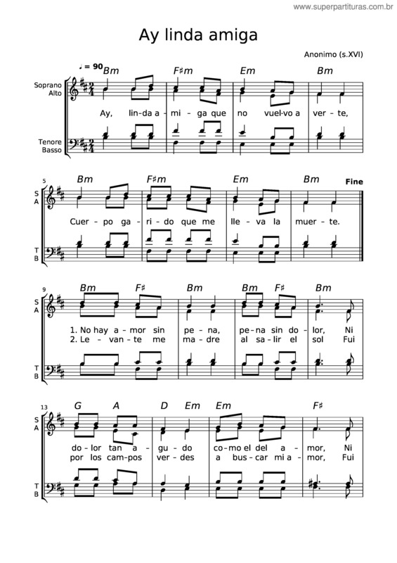 Partitura da música Ay Linda Amiga v.2