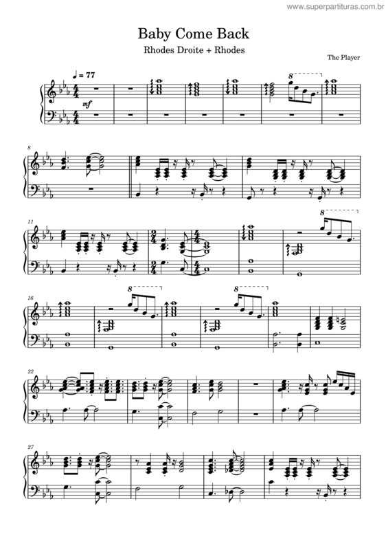 Partitura da música Baby Come Back v.4