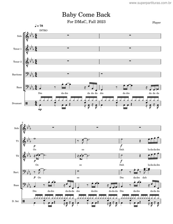 Partitura da música Baby Come Back v.5