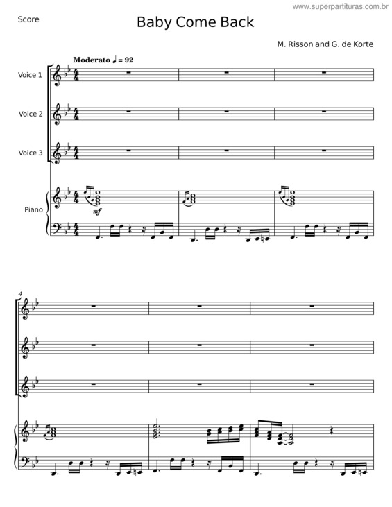 Partitura da música Baby Come Back v.8