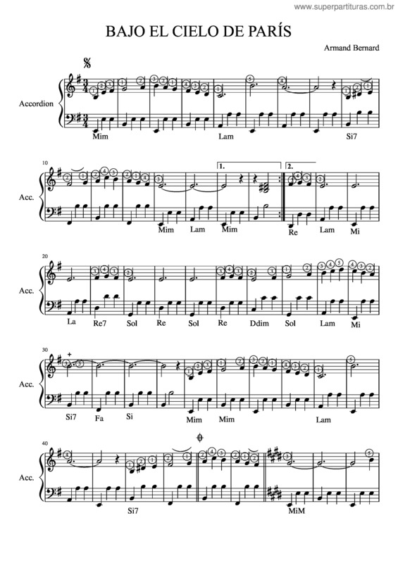 Partitura da música Bajo El Cielo De París