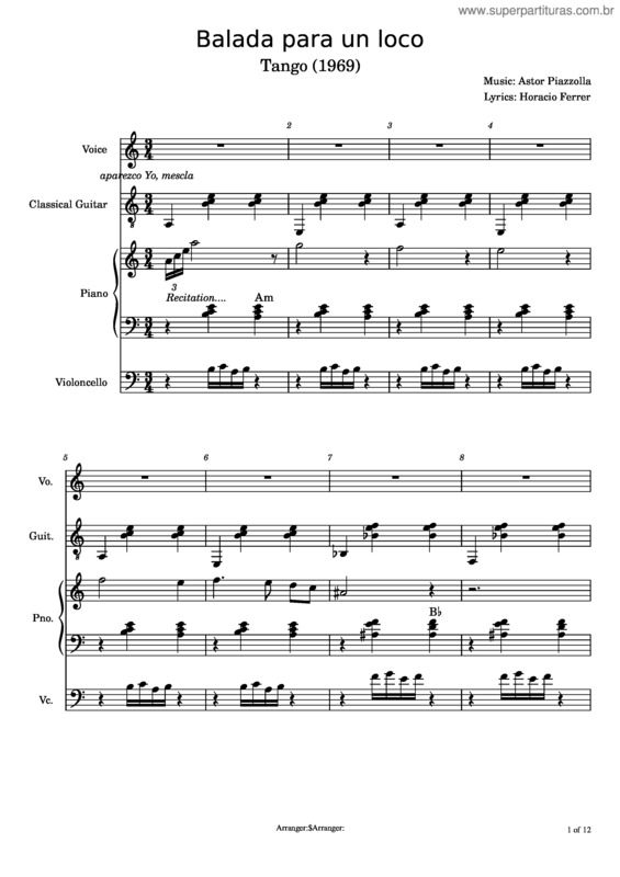 Partitura da música Balada Para Un Loco v.2