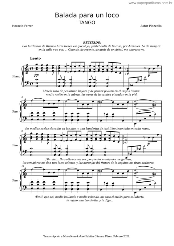 Partitura da música Balada Para Un Loco v.3