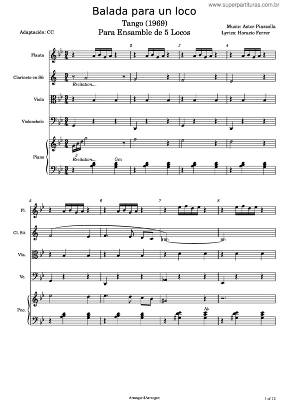 Partitura da música Balada Para Un Loco v.9