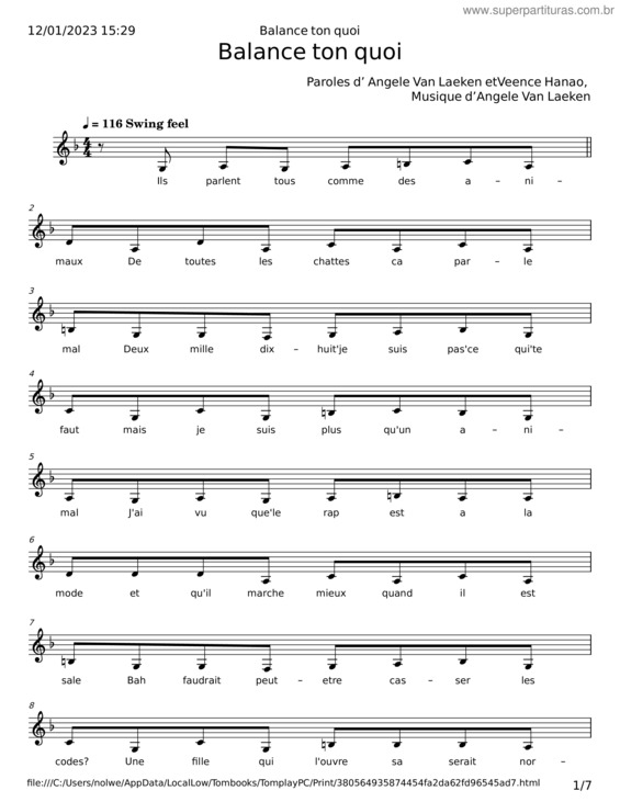 Partitura da música Balance Ton Quoi v.5