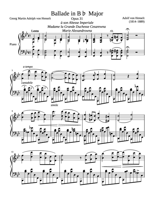 Partitura da música Ballade Opus 31 In B Major