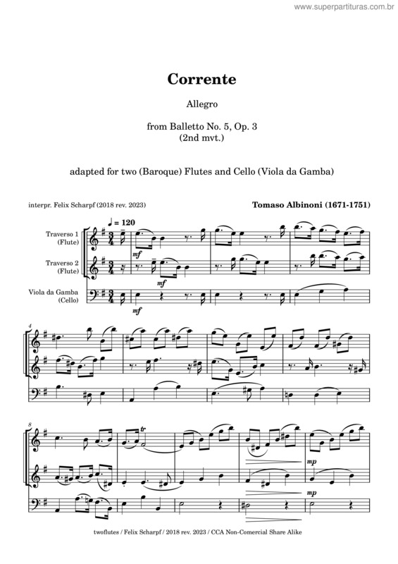 Partitura da música Balletto No.5, Op. 3