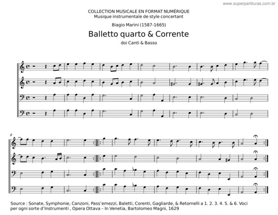 Partitura da música Balletto Quarto & Corrente