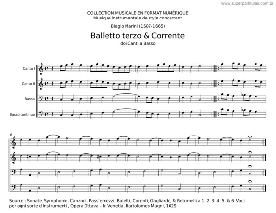 Partitura da música Balletto Terzo & Corrente