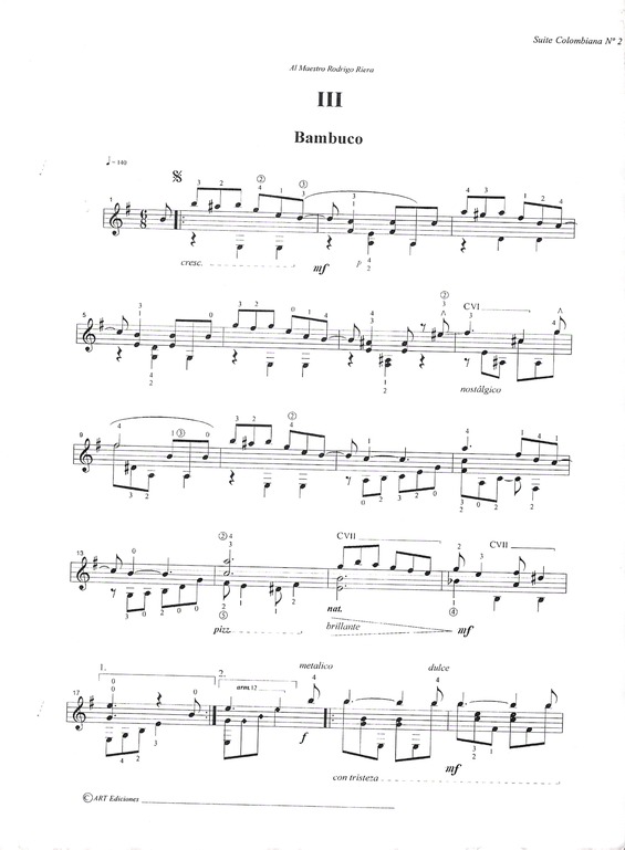 Partitura da música Bambuco (Suíte Colombiana Nº 2)