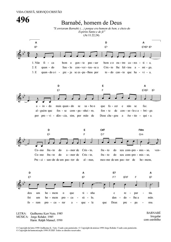 Partitura da música Barnabé Homem De Deus