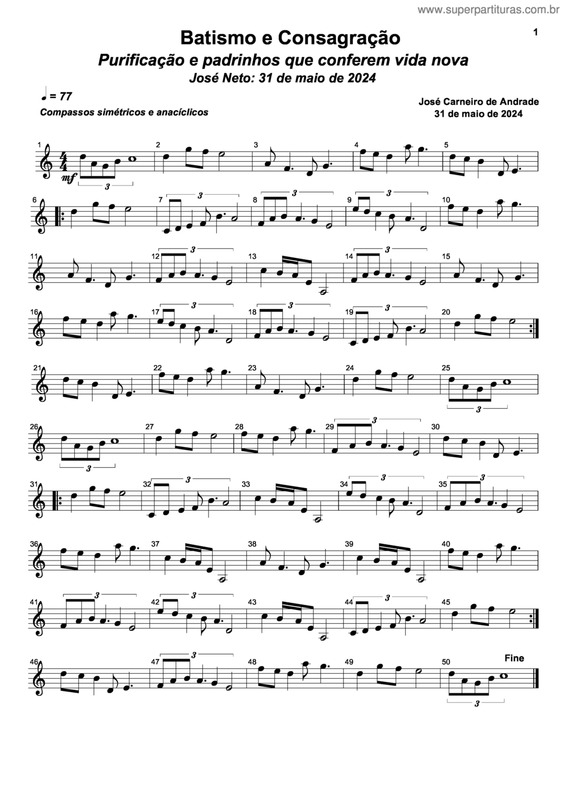 Partitura da música Batismo E Consagração