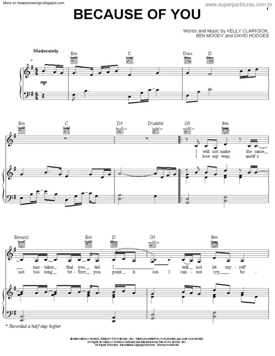 Partitura da música Because Of You v.5