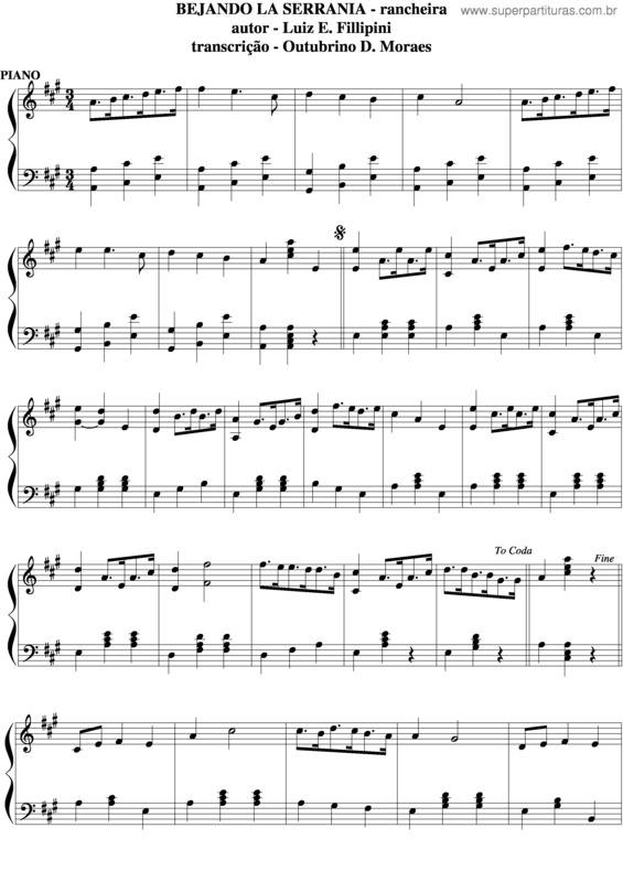 Partitura da música Bejando La Serrania