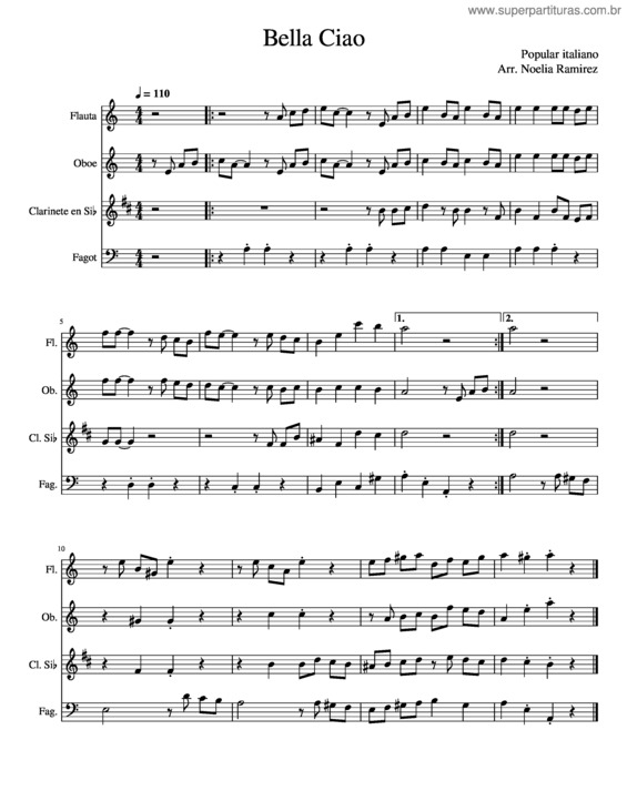 Partitura da música Bella Ciao v.2