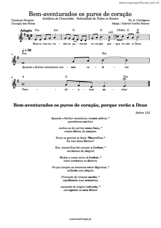 Partitura da música Bem-Aventurados Os Puros De Coração