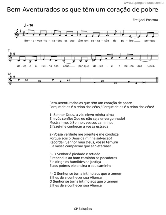 Partitura da música Bem-Aventurados Os Que Têm Um Coração De Pobre