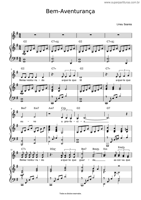 Partitura da música Bem Aventurança v.2