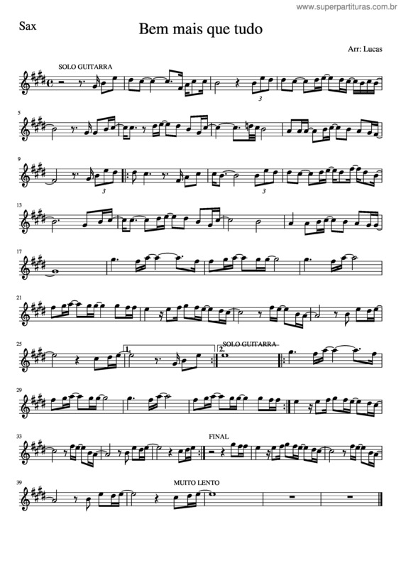 Partitura da música Bem Mais Que Tudo Sax