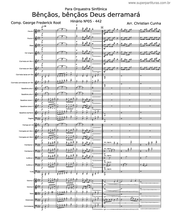 Partitura da música Bênçãos, Bênçãos Deus Derramará