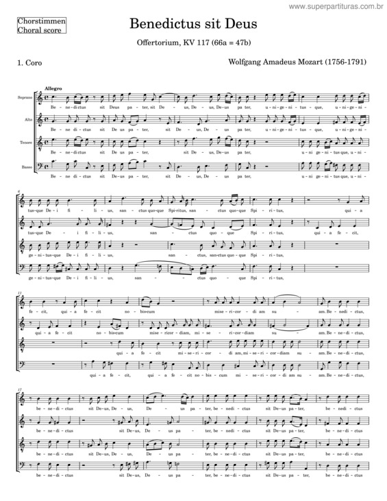 Partitura da música Benedictus Sit Deus, K.117/66A v.2