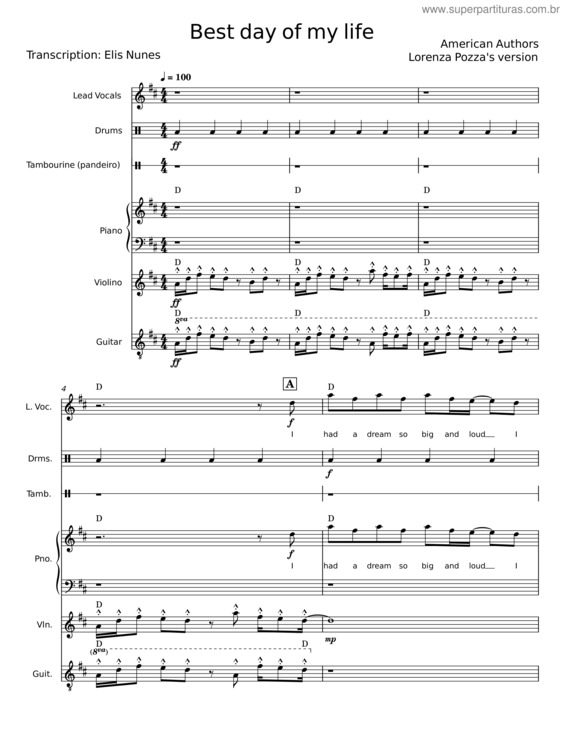 Partitura da música Best Day Of My Life v.2