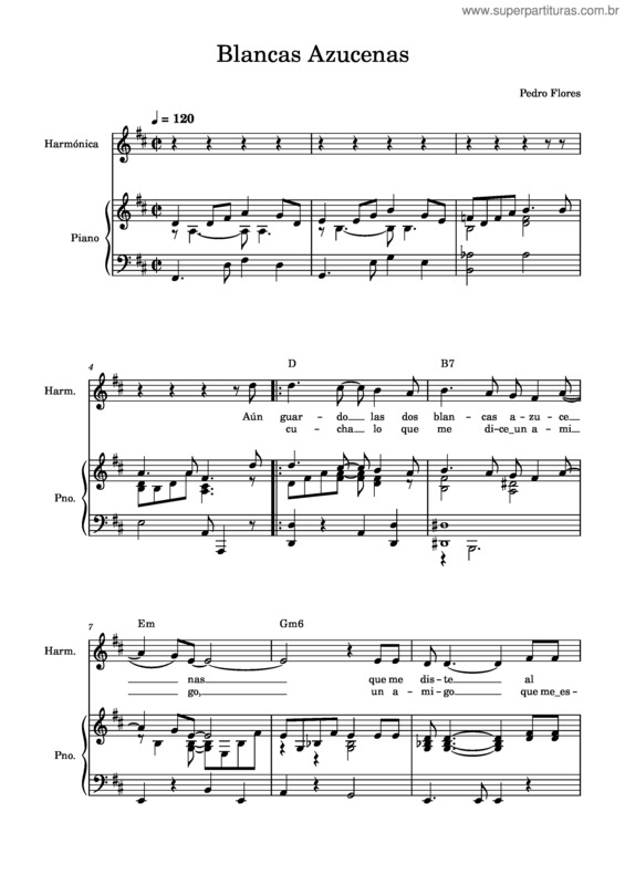 Partitura da música Blancas Azucenas