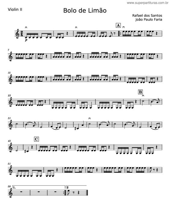 Partitura da música Bolo De Limão – Rafael Dos Santos