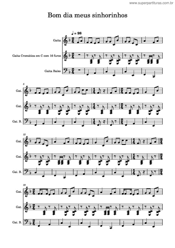 Partitura da música Bom Dia Meus Sinhorinhos