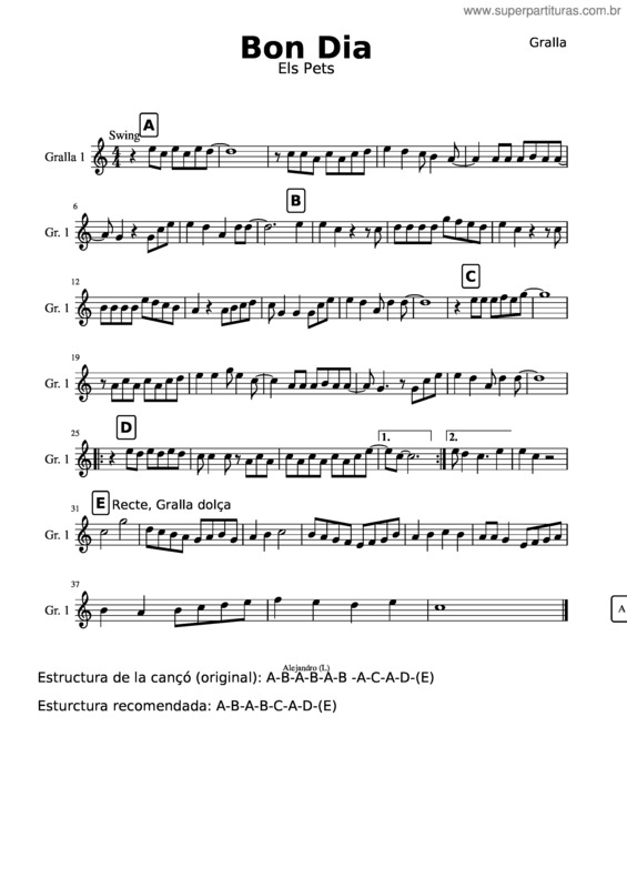 Partitura da música Bon Dia v.5