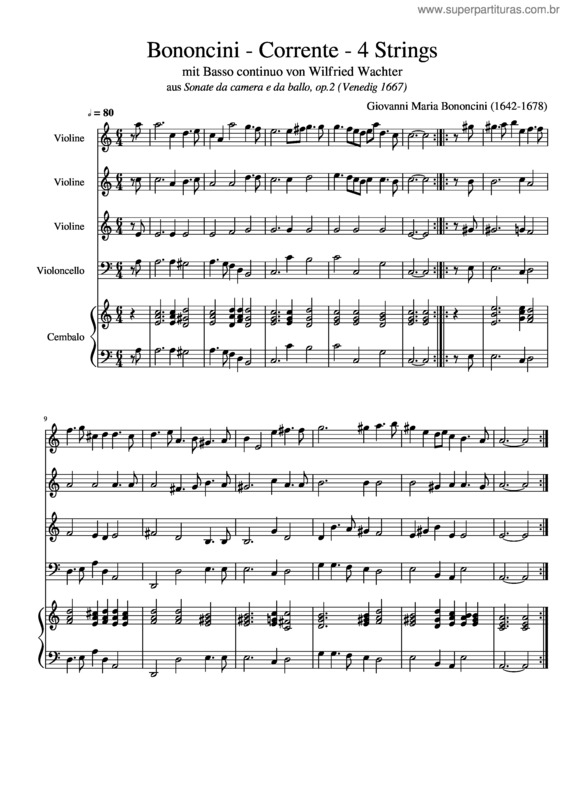 Partitura da música Bononcini