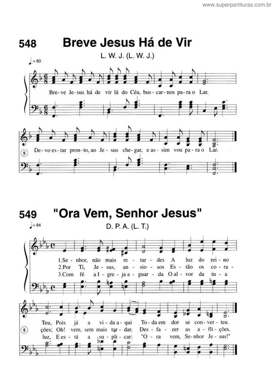 Partitura da música Breve Jesus Há De Vir