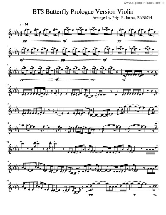 Partitura da música Bts Butterfly Prologue Version Violin