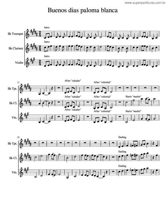 Partitura da música Buenos Días Paloma Blanca v.2