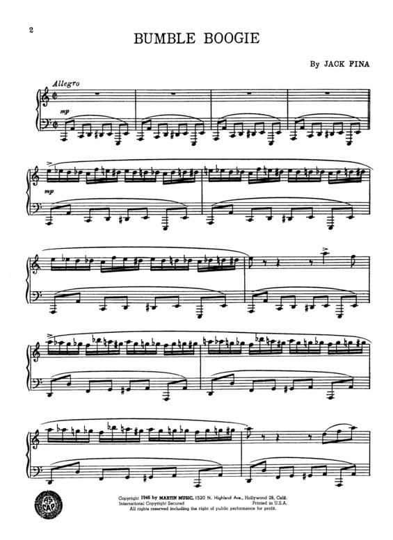 Partitura da música Bumble Boogie