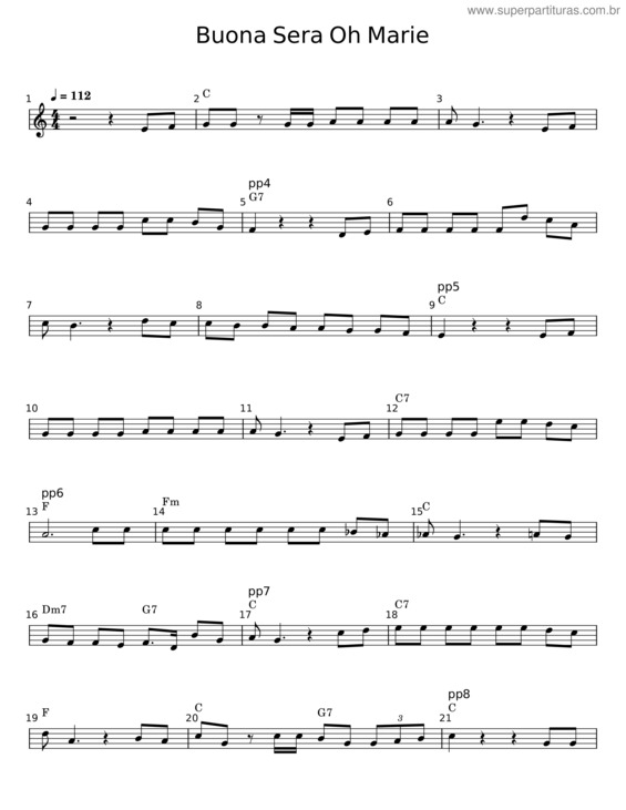 Partitura da música Buona Sera Oh Marie