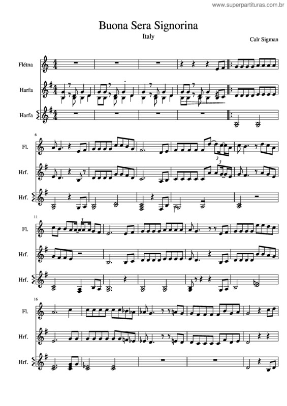 Partitura da música Buona Sera Signorina