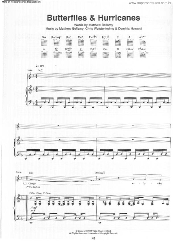 Partitura da música Butterflies And Hurricanes v.3