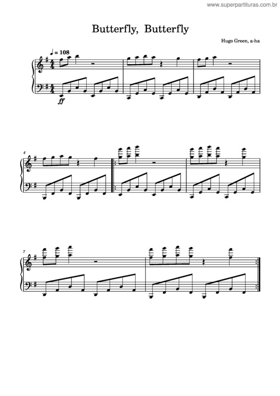 Partitura da música Butterfly, Butterfly