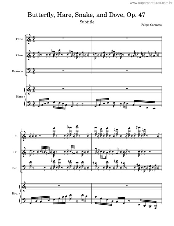 Partitura da música Butterfly, Hare, Snake And Dove, Op. 47