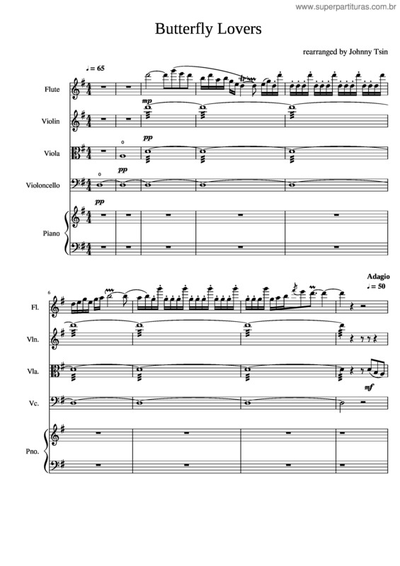 Partitura da música Butterfly Lover Quartet