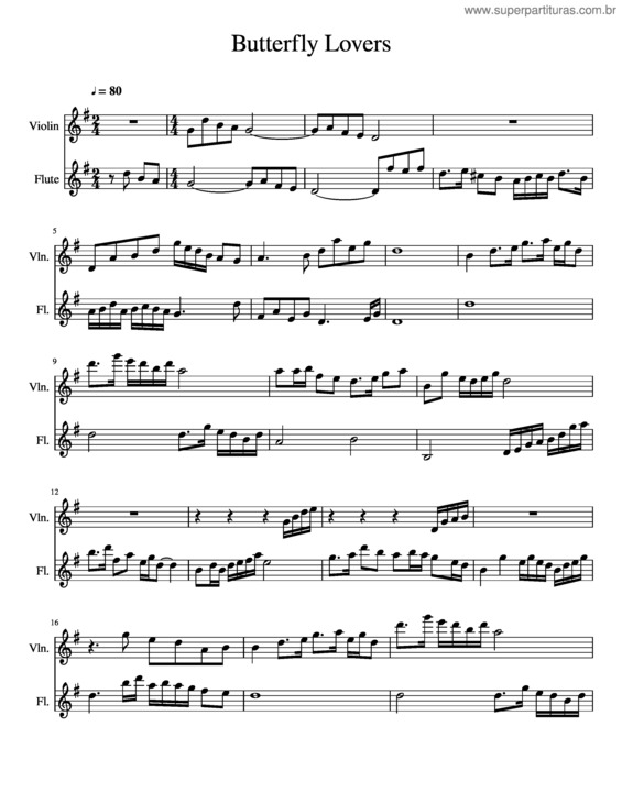 Partitura da música Butterfly Lovers v.2