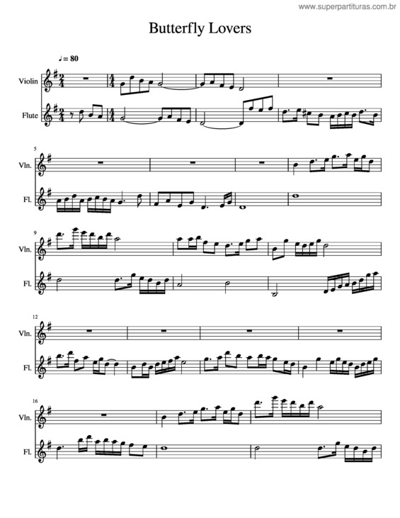 Partitura da música Butterfly Lovers v.8