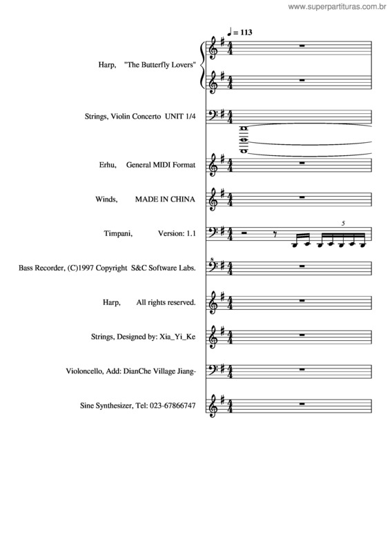 Partitura da música Butterfly Lovers v.9