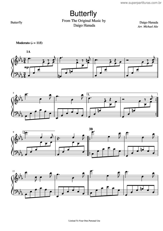 Partitura da música Butterfly v.6