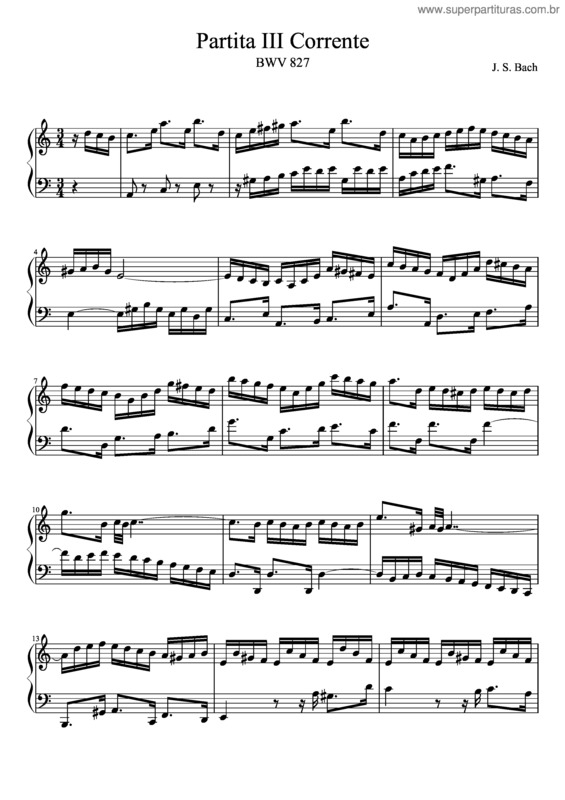 Partitura da música Bwv 827 Partita Iii Corrente