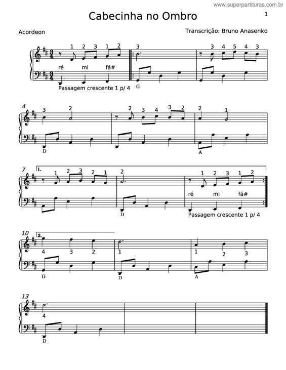 Partitura da música Cabecinha No Ombro v.13