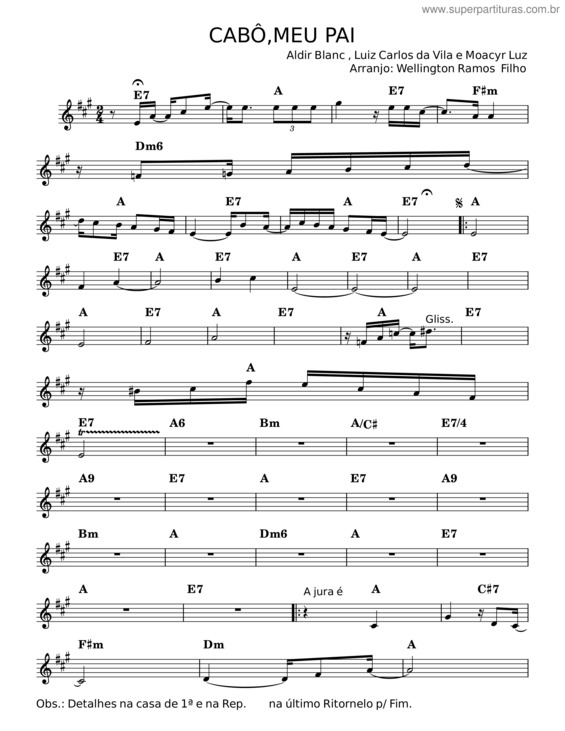 Partitura da música Cabo Meu Pai v.2