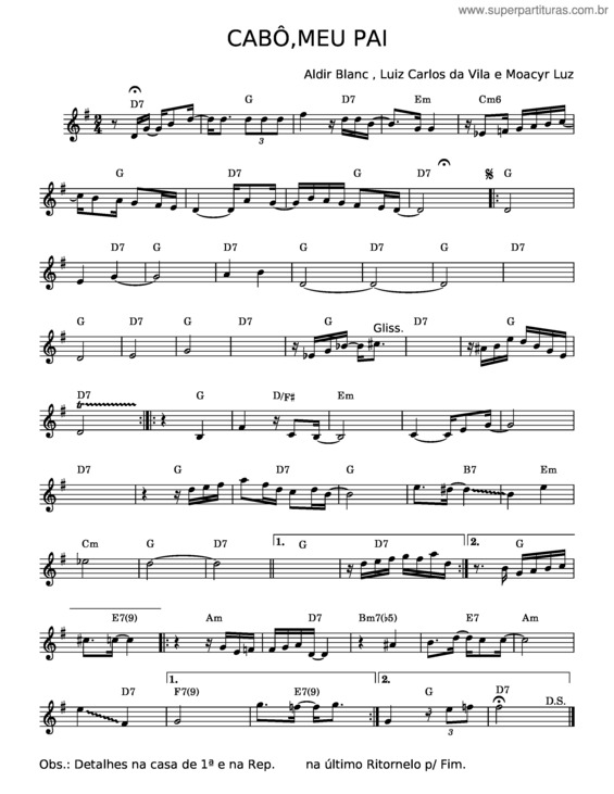 Partitura da música Cabo Meu Pai