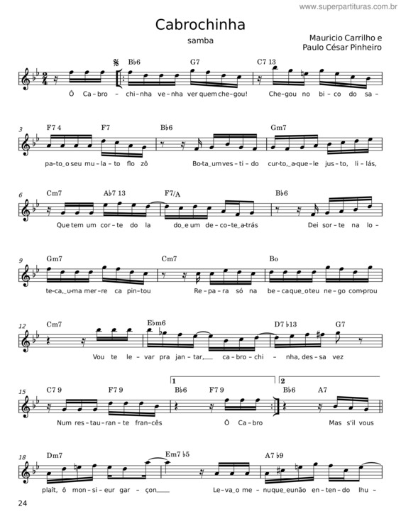 Partitura da música Cabrochinha – Mauricio Carrilho